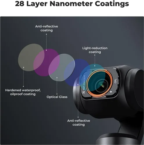 Vista 7 de K&F Concept Juego de Filtros UV/CPL/ND Compatible con DJI Osmo Pocket 3, Juego de 6 Filtros Magnéticos UV+CPL+ND16/PL+ND32/PL+ND64/PL+ND256/PL