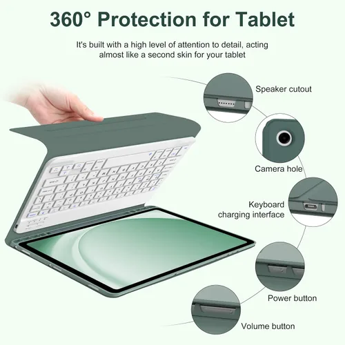 Vista 5 de Funda para teclado para Samsung Galaxy Tab A9 Plus 5G 11 pulgadas 2023 (SM-X210/X216/X218) - Teclado Bluetooth inalámbrico desmontable - Funda