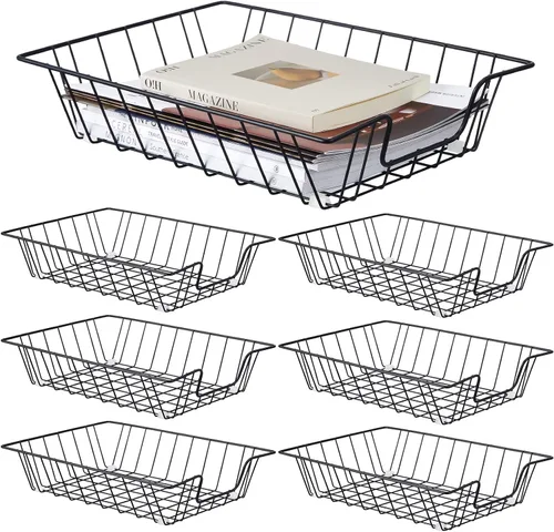 Vista 9 de Yeaqee 3 bandejas de papel de alambre apilables, organizador de escritorio de archivo, cesta de metal para escritorio, almacenamiento de cartas