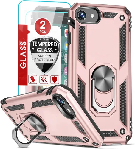 Vista 12 de LeYi Funda para iPhone SE con 2 protectores de pantalla de vidrio templado, funda de grado militar con soporte de anillo magnético para iPhone SE