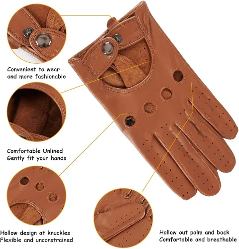 Vista 2 de Guantes de conducción de cuero sin forro para pantalla táctil para hombre
