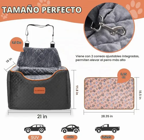 Vista 4 de AlfaTok Asiento de Coche para Perros de Espuma Viscoelástica con Funda Lavable y Desmontable, Asiento de Coche para Mascotas Elevado, Asientos