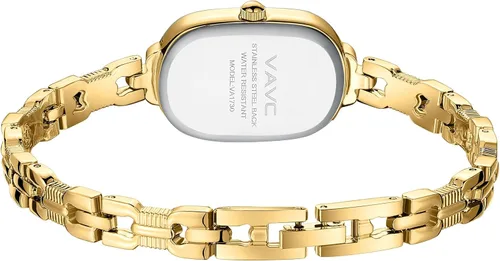 Vista 3 de Reloj de pulsera de oro vintage para mujer, pequeño reloj de cuarzo analógico ovalado con esfera de diamantes de lujo, resistente al agua.