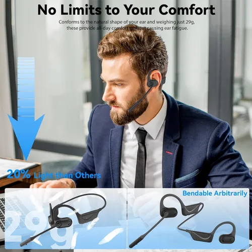 Vista 2 de MONODEAL Auriculares de oreja abierta con micrófono, auriculares Bluetooth 5.4 ligeros con botón de silencio de cancelación de ruido, auriculares