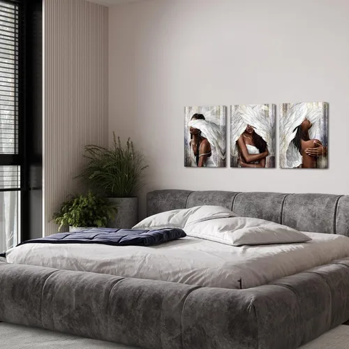 Vista 5 de sechars Lienzo artístico de pared de ángel, mujer negra con alas de ángel, impresiones de pintura moderna afroamericana, arte abstracto de niña