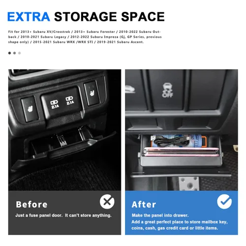 Vista 6 de Auovo Moldura interior para accesorios Subaru Forester 2019-2024 Subaru Crosstrek/Impreza 2018-2023, caja de fusibles, contenedor de monedas