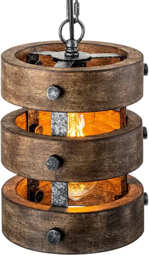Vista 12 de Paquete de 2 Luces Colgantes de Madera Estilo Granja para Isla de Cocina, Accesorios de Iluminación para Comedor sobre Mesa, Lámpara de Araña