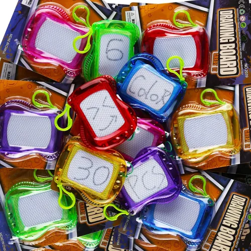 Vista 5 de Paquete de 30 mini tableros magnéticos de dibujo para niños (6 colores), clip para llavero, dibujo de garabatos, bloc de escritura, relleno