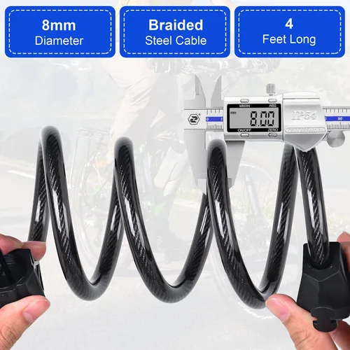 Vista 4 de Candado de cable de bicicleta eléctrica, bloqueo de cable de bicicleta eléctrica, bloqueo de cable reajustable de 4 pies para bicicleta eléctrica
