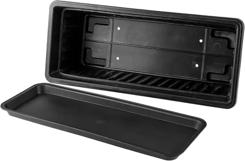 Vista 4 de Paquete de 6 cajas de flores de 17 pulgadas, macetas de plástico para verduras largas con bandeja, maceta negra para alféizar de ventana, patio