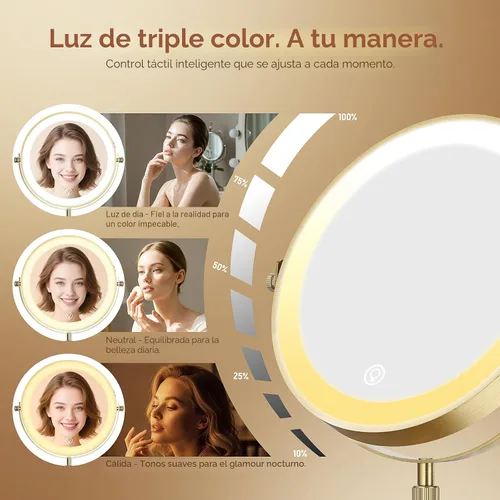 Vista 3 de Espejo de maquillaje con luces, 1x/20x 360°, espejo de maquillaje iluminado ajustable con brillo, espejo de maquillaje con aumento, espejo