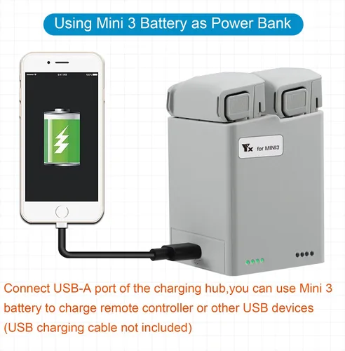 Vista 5 de Hub de carga de batería y cargador USB-C de 35 W para DJI Mini 3 Pro, Mini 3 Drone, carga dos baterías en secuencia, accesorios de carga