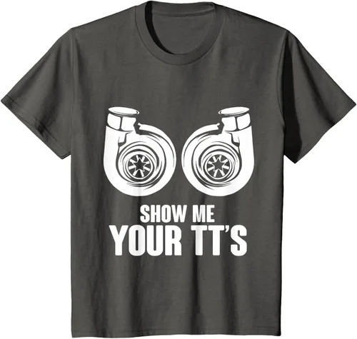 Vista 72 de Funny Show Me Your TT's Twin Turbo Car Racing Camiseta, Negro, S