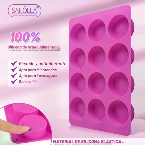 Vista 2 de 3 piezas de moldes redondos de silicona para galletas de chocolate, moldes cilíndricos de 12 cavidades para Oreos cubiertas de chocolate, pastel