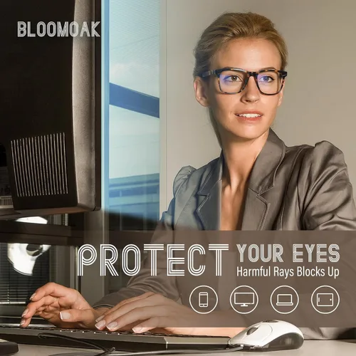 Vista 2 de Bloomoak-99% Blue Light Blocking Glasses - Gaming Glasses - Anti Glare - Anti Fatigue -Suitable for Screens, Games, TVs
