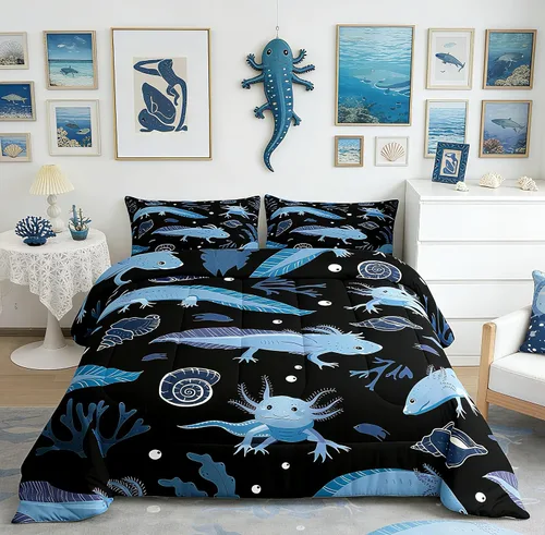 Vista 51 de Feelyou Lindo juego de ropa de cama de ajolote para niños y niñas tamaño twin, juego de edredón de salamandra para niños, mujeres y hombres, edredón