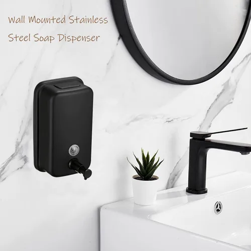 Vista 2 de Dispensador de jabón de acero inoxidable 304 mate, dispensador de jabón comercial montado en la pared, fuerte antioxidante e impermeable para baños
