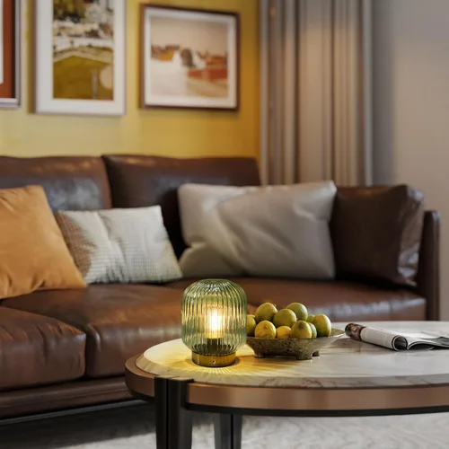 Vista 7 de MJ PREMIER Lámpara de mesa recargable, lámpara inalámbrica con función de memoria, verde Pequeña lámpara de cristal LED con brillo de Dimmable