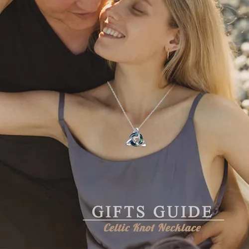 Vista 2 de TOUPOP Regalos irlandeses para mujer, collar de nudo celta de plata de ley con nudo de cristal de la Trinidad para niñas, para cumpleaños, fiestas
