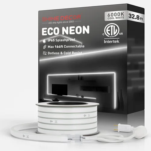 Vista 51 de Shine Decor Tira de luces LED AC 120V, cuerda de neón eco de 120 LED/m sin puntos, conectable y cortable, IP65 impermeable y resistente al clima