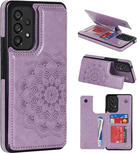 Vista 19 de UEEBAI Funda para Samsung Galaxy A53 5G, funda de cuero PU de lujo con [dos cierres magnéticos] [ranuras para tarjetas] Función de atril Durable A
