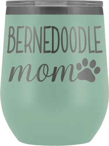 Vista 9 de Bernedoodle Mom Wine Tumbler, Personalized Doodle Dog Mom Wine Tumbler With Lid, Dog Mom Stainless Steel Wine Glasses Insulated Wine Tumbler (Black)