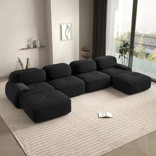 Vista 35 de Sofá biplaza moderno de 80 pulgadas para sala de estar, sofá de pana en forma de nube con asiento profundo, sofá modular negro, sofás de dos plazas