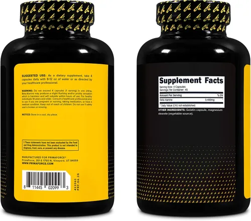 Vista 6 de Primaforce Beta Alanina (3,400mg) 180 Cápsulas 45 porciones, potente suplemento de beta-alanina