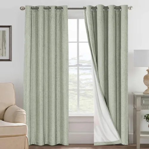 Vista 196 de H.VERSAILTEX Cortinas 100% opacas con aislamiento térmico, texturizadas, de lino, con bloqueo completo de calor y luz, para sala de estar y Negro