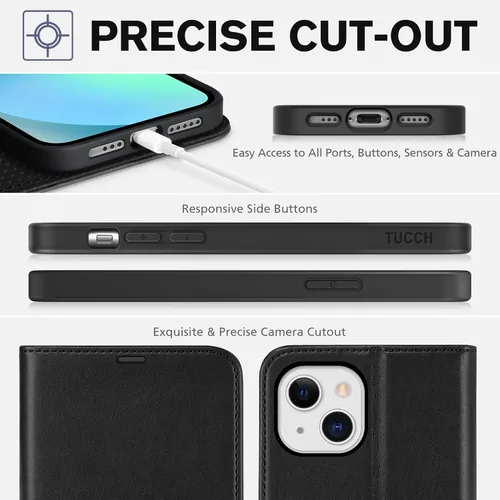Vista 8 de TUCCH Funda Tipo Billetera para iPhone 13 (6.1") 2021, con Bloqueo RFID, con Soporte para 3 Tarjetas, de Piel Sintética, Tipo Folio