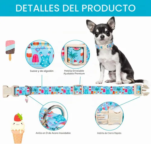 Vista 2 de Unique style paws Collar de perro con hebilla de plástico con colgante, collar de cachorro para primavera y verano, traje de baño para fiesta