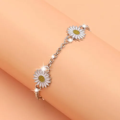 Vista 2 de Pulsera de aleación de girasol tobillera europea y creativa simple de dos colores margarita tobillera tobillera femenina simple margarita creativa