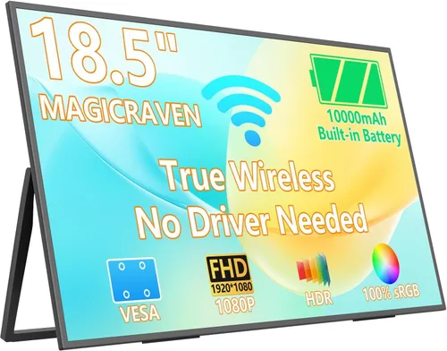 Vista 17 de Monitor portátil inalámbrico para portátil con batería, 15.6" 1080P IPS Negro