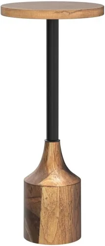 Vista 4 de COZAYH Mesa auxiliar de pedestal de granja, mesa de bebida de madera rústica con base, mesa redonda de Martini para espacio pequeño, sala de estar