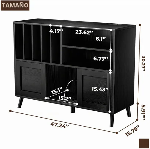 Vista 2 de Soporte XL para tocadiscos con puertas correderas, más de 500 unidades de Negro