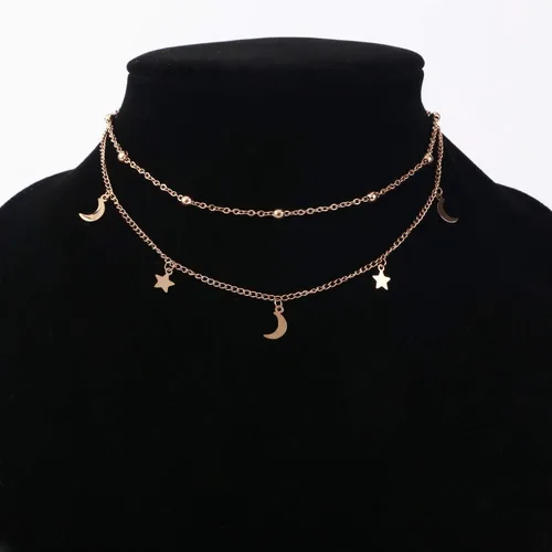 Vista 3 de Collar con dije de estrella y luna, gargantilla con cadena escalonada para mujeres