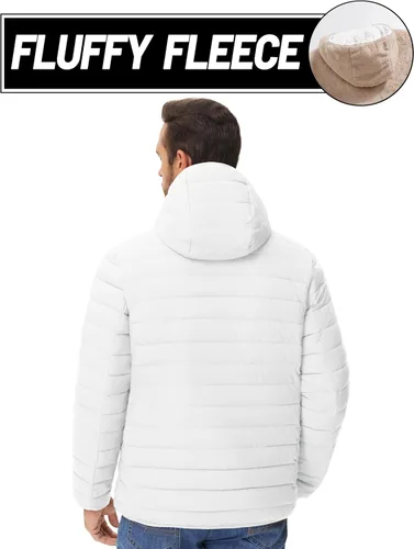 Vista 27 de MAGCOMSEN Chaqueta acolchada para hombre con capucha, forro de vellón, chaqueta térmica resistente al agua, chaqueta de plumón con cremallera