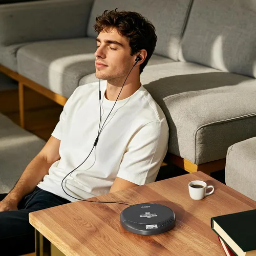 Vista 8 de Coby Reproductor de CD Bluetooth portátil con radio FM y auriculares, disco recargable anti-salto con reproducción de MP3, entrada AUX, súper bajo