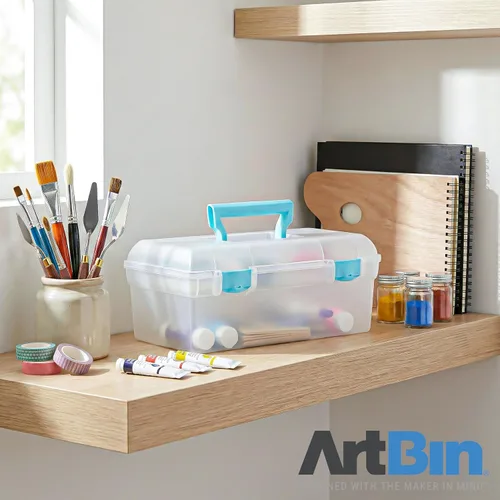 Vista 9 de ArtBin 6937AG Essentials contenedor con bandeja extraíble, organizador portátil de arte y manualidades con asa y bandeja, transparente/aguamarina