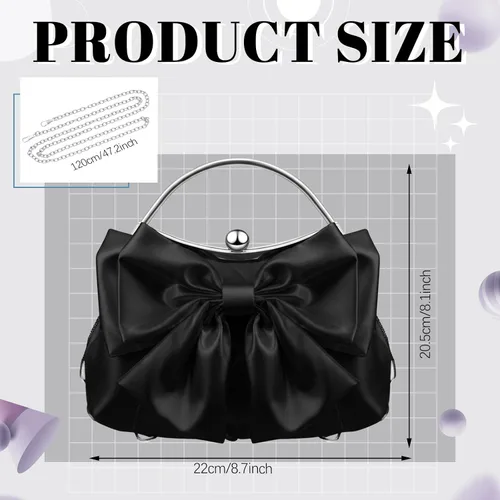 Vista 3 de Coquette - Bolso de mano para mujer, plisado, de satén, con lazo, bolsa de noche con cadena cruzada para boda, fiesta, baile de graduación