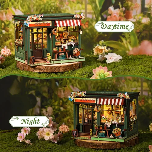 Vista 5 de Book Nook - Kit de casa en miniatura, rompecabezas de madera 3D, casa de muñecas con luz y herramientas, inserto creativo para estantería, regalos