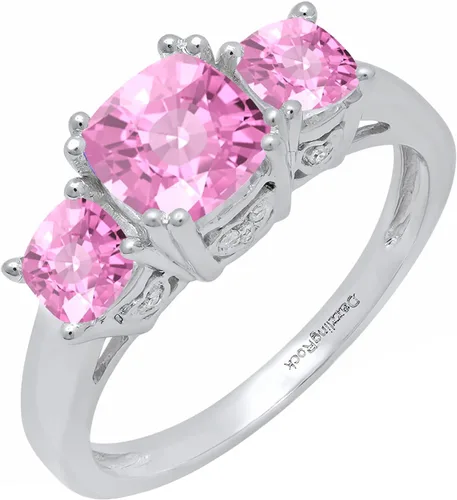 Vista 9 de Dazzlingrock Collection Anillo de boda de 3 piedras preciosas creadas en el centro de cojín de 0.04 quilates y diamante blanco natural redondo