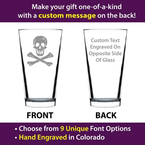 Vista 2 de Vaso de pinta personalizado con calavera y huesos cruzados para cerveza, decoración de calavera y regalos de bandera Jolly Roger, vasos de 16 onzas