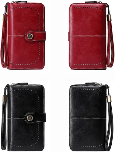 Vista 5 de Earnda Billetera para mujer tarjetero de cuero de gran capacidad para tarjetas de crédito RFID Negro_008 Casual