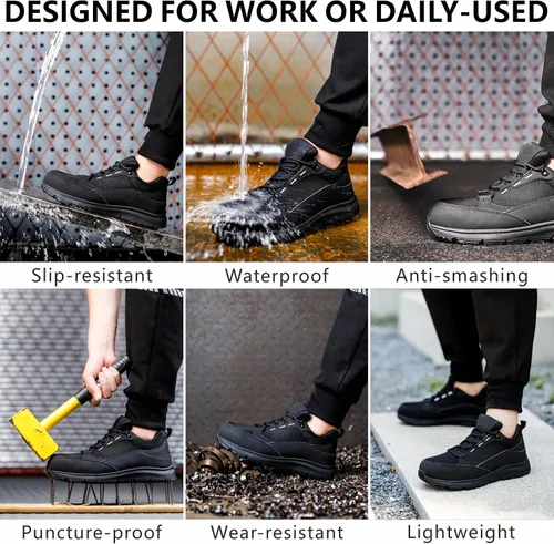 Vista 6 de Steel Toe Shoes for Men Women, Non-Slip Waterproof Work Safety Shoes, Indestructible Puncture-Proof Construction Industrial Shoes, Zapatos