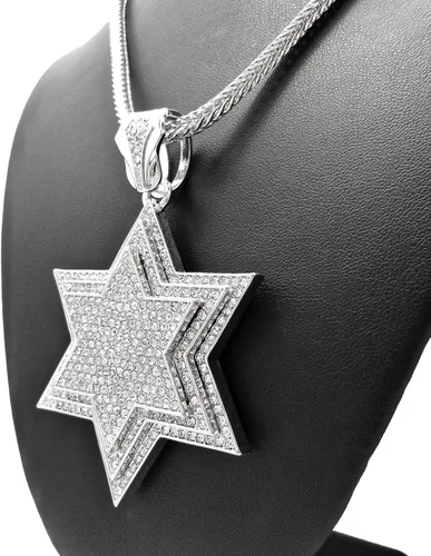 Vista 6 de GWOOD Estrella de David Color Plata Collar Colgante Grande