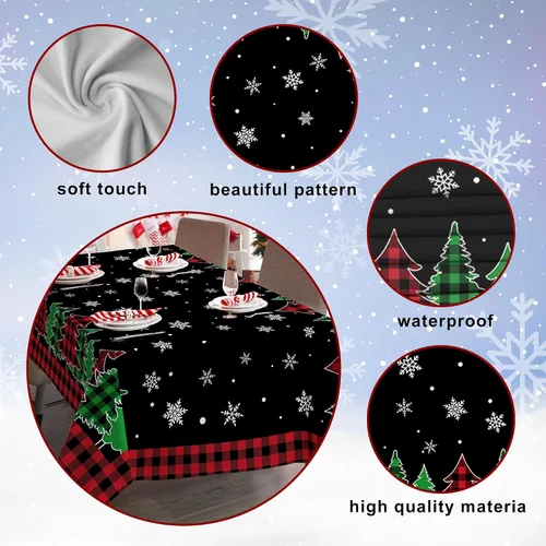 Vista 7 de pinata Manteles de Navidad de 52 x 70 pulgadas, mantel rectangular con diseño de árboles de Navidad, diseño de búfalo negro, a cuadros, oblongos
