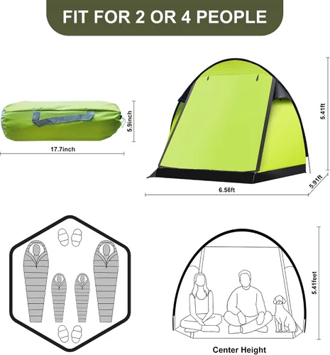 Vista 4 de Revolucionaria tienda ultraligera de un solo polo para 4 personas: ventilación de doble puerta, diseño espacioso y solución económica para acampar