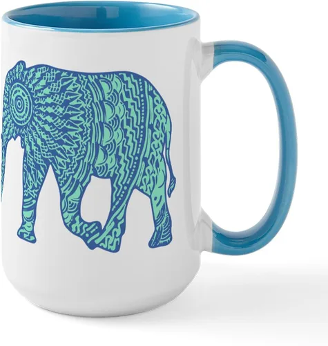 Vista 27 de CafePress Blue Elephant - Taza de café de cerámica de 15 oz (15.0 fl oz)