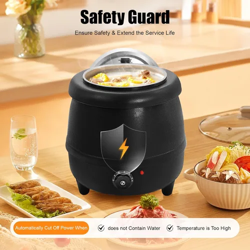Vista 5 de Calentador de sopa eléctrico comercial de 110 V 400 W con tapa y olla desmontable de acero inoxidable para restaurante y familia grande